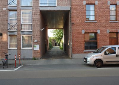 Detailbeeld van de bakstenen gevel met planten